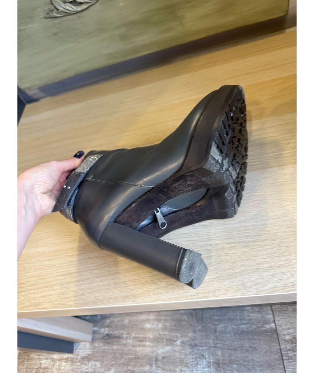 BRUNELLO CUCINELLI Серые кожаные ботильоны, фото 8