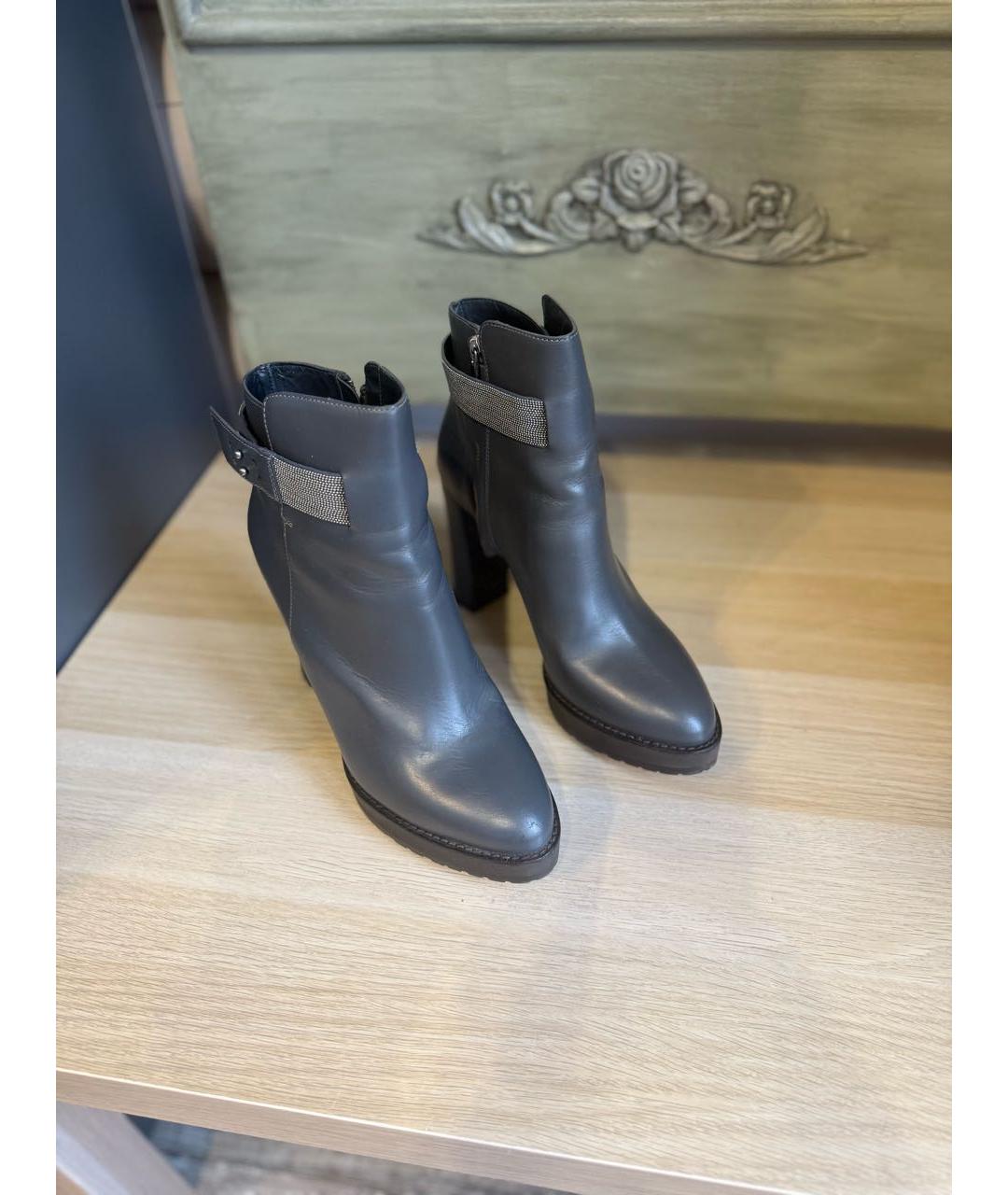 BRUNELLO CUCINELLI Серые кожаные ботильоны, фото 5