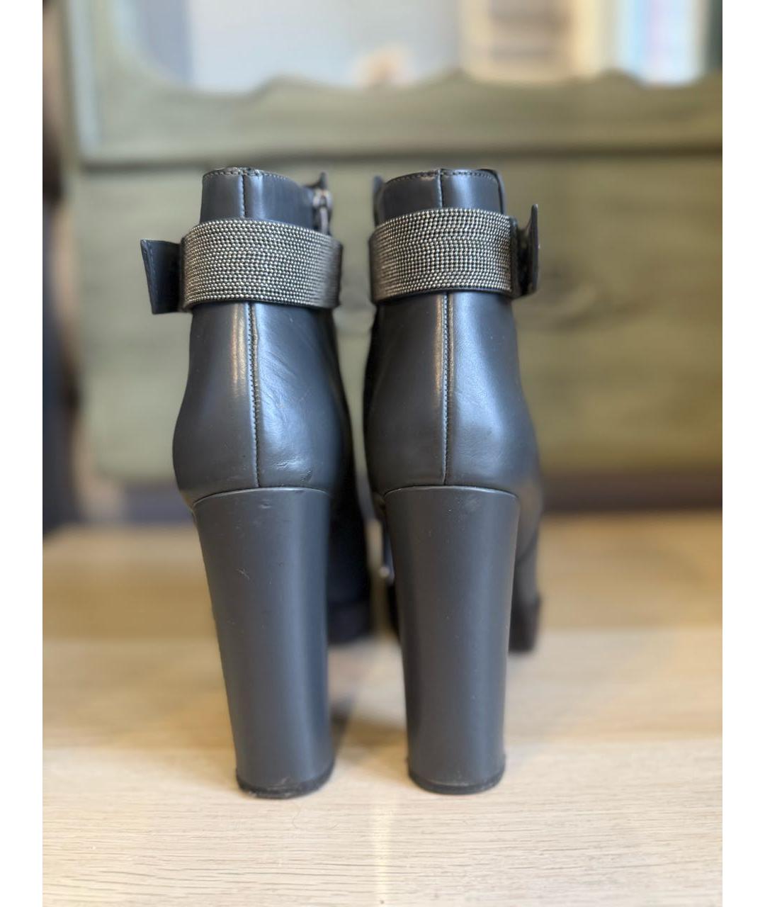 BRUNELLO CUCINELLI Серые кожаные ботильоны, фото 4