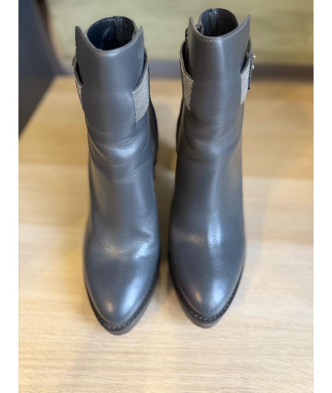 BRUNELLO CUCINELLI Серые кожаные ботильоны, фото 2