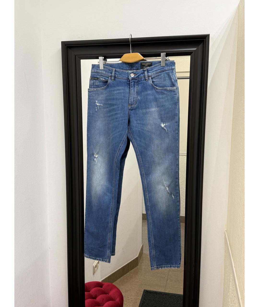 DOLCE&GABBANA Голубые хлопковые прямые джинсы, фото 2