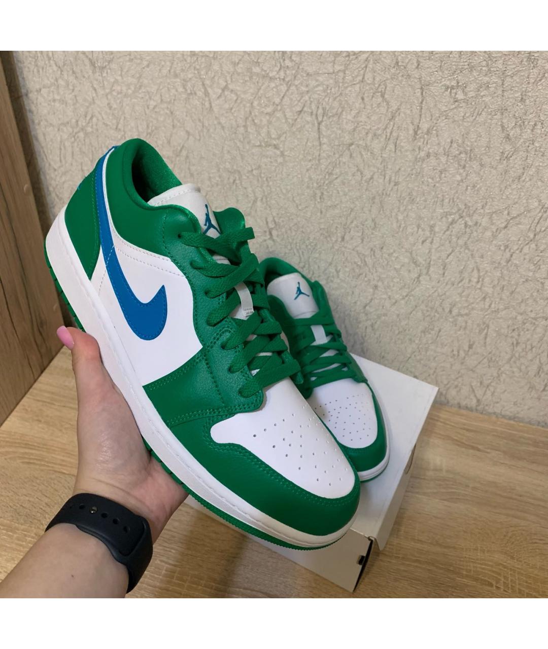 JORDAN Зеленые кожаные низкие кроссовки / кеды, фото 8