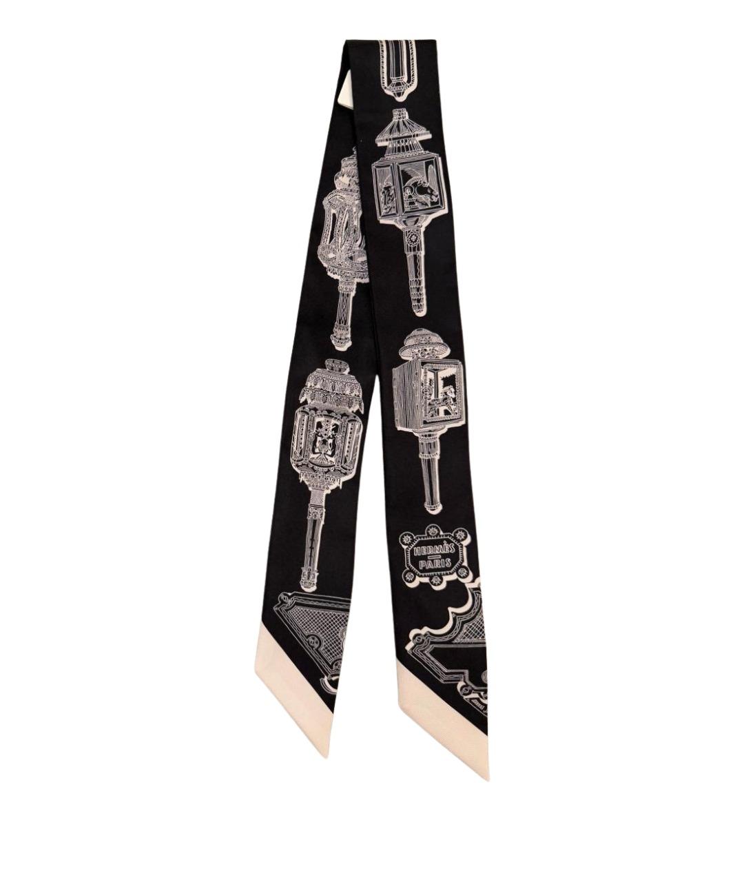 HERMES Черный шелковый платок, фото 1