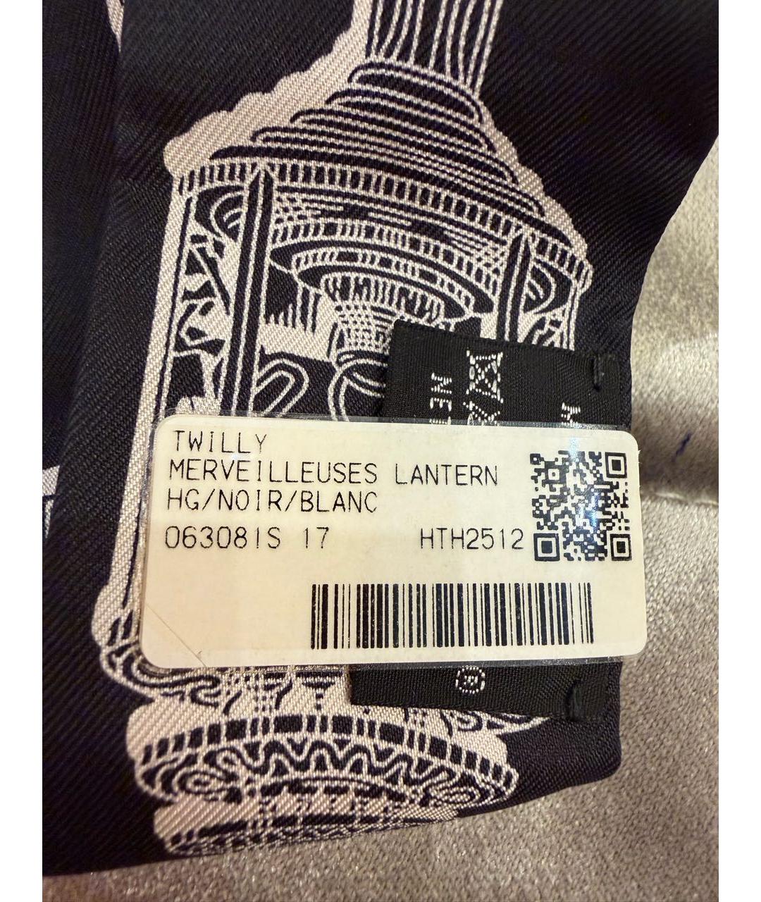 HERMES Черный шелковый платок, фото 3