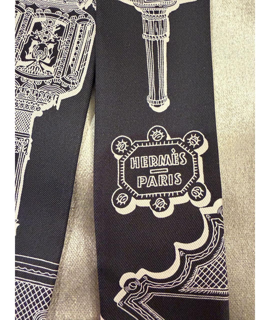 HERMES Черный шелковый платок, фото 4