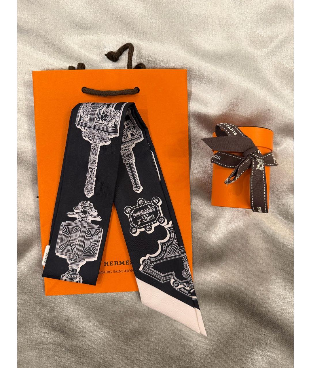 HERMES Черный шелковый платок, фото 2