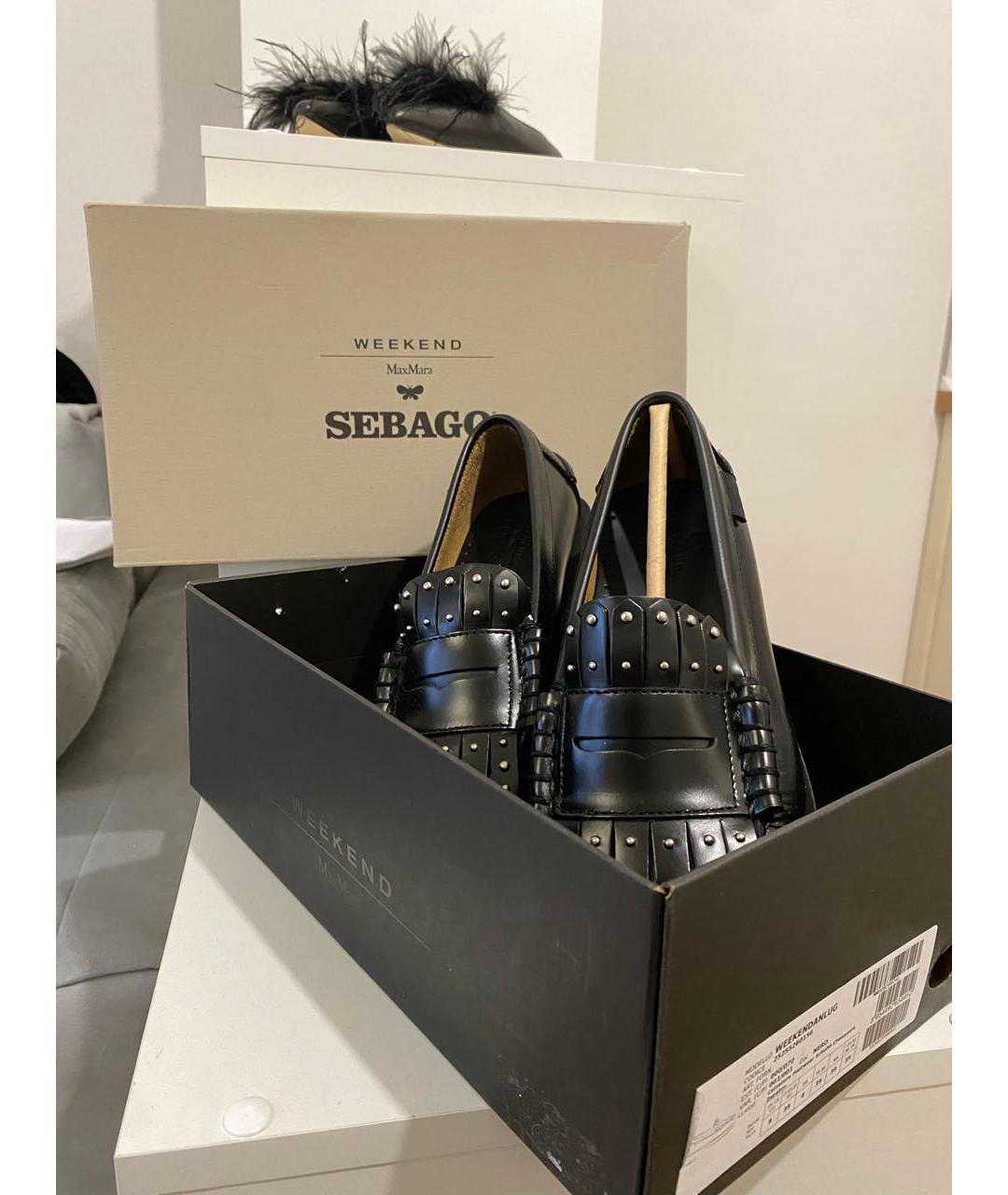 WEEKEND MAX MARA Черные кожаные лоферы, фото 5