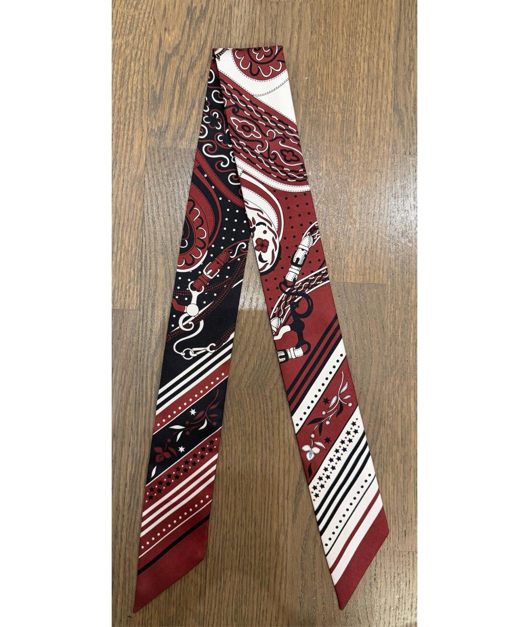 HERMES Бордовый шелковый платок, фото 5