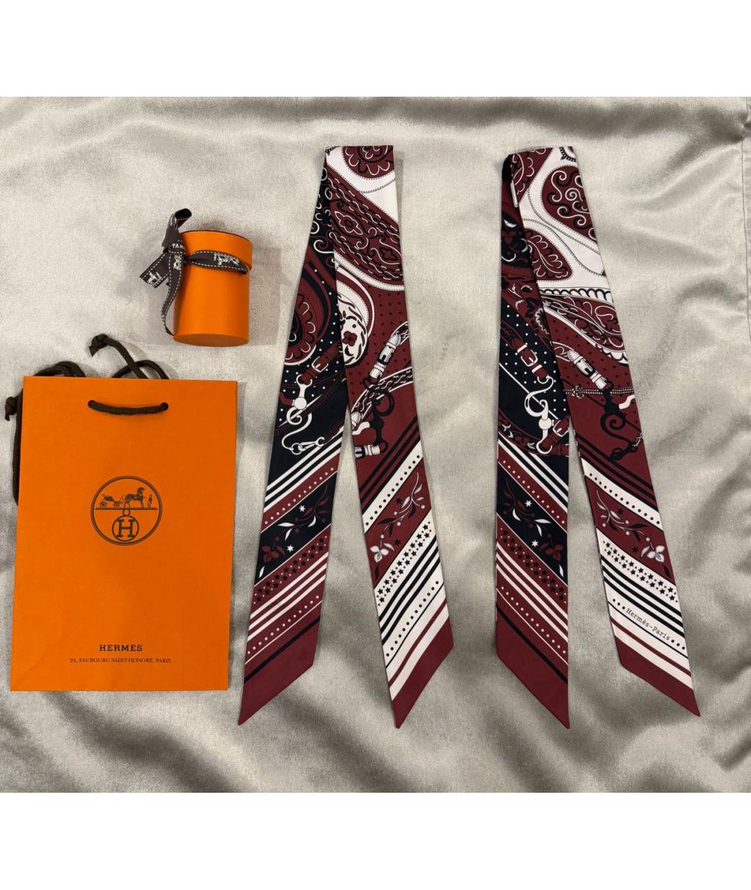 HERMES Бордовый шелковый платок, фото 4
