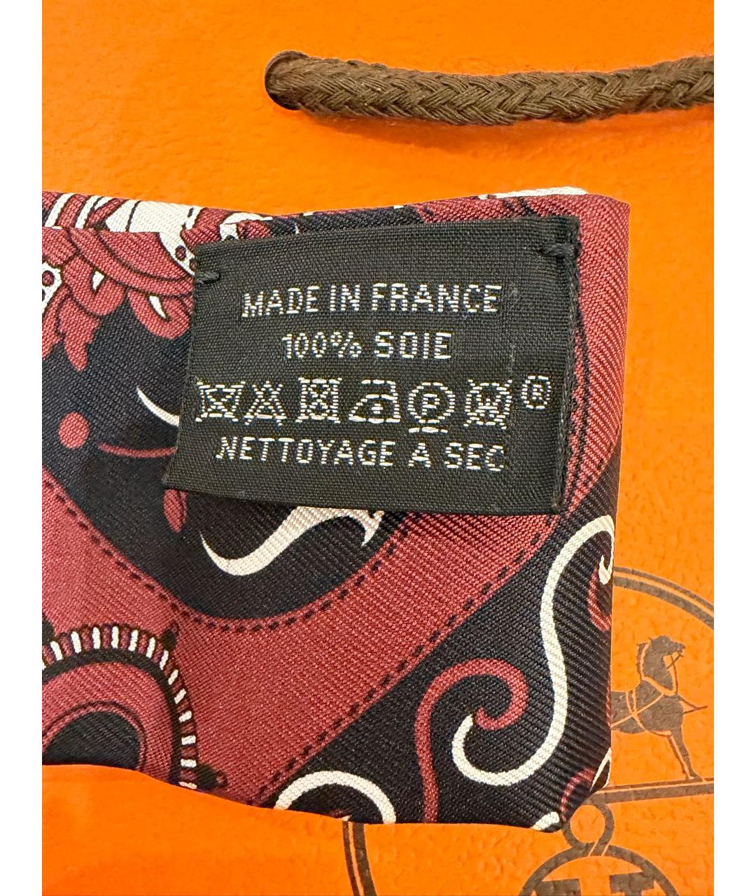 HERMES Бордовый шелковый платок, фото 3