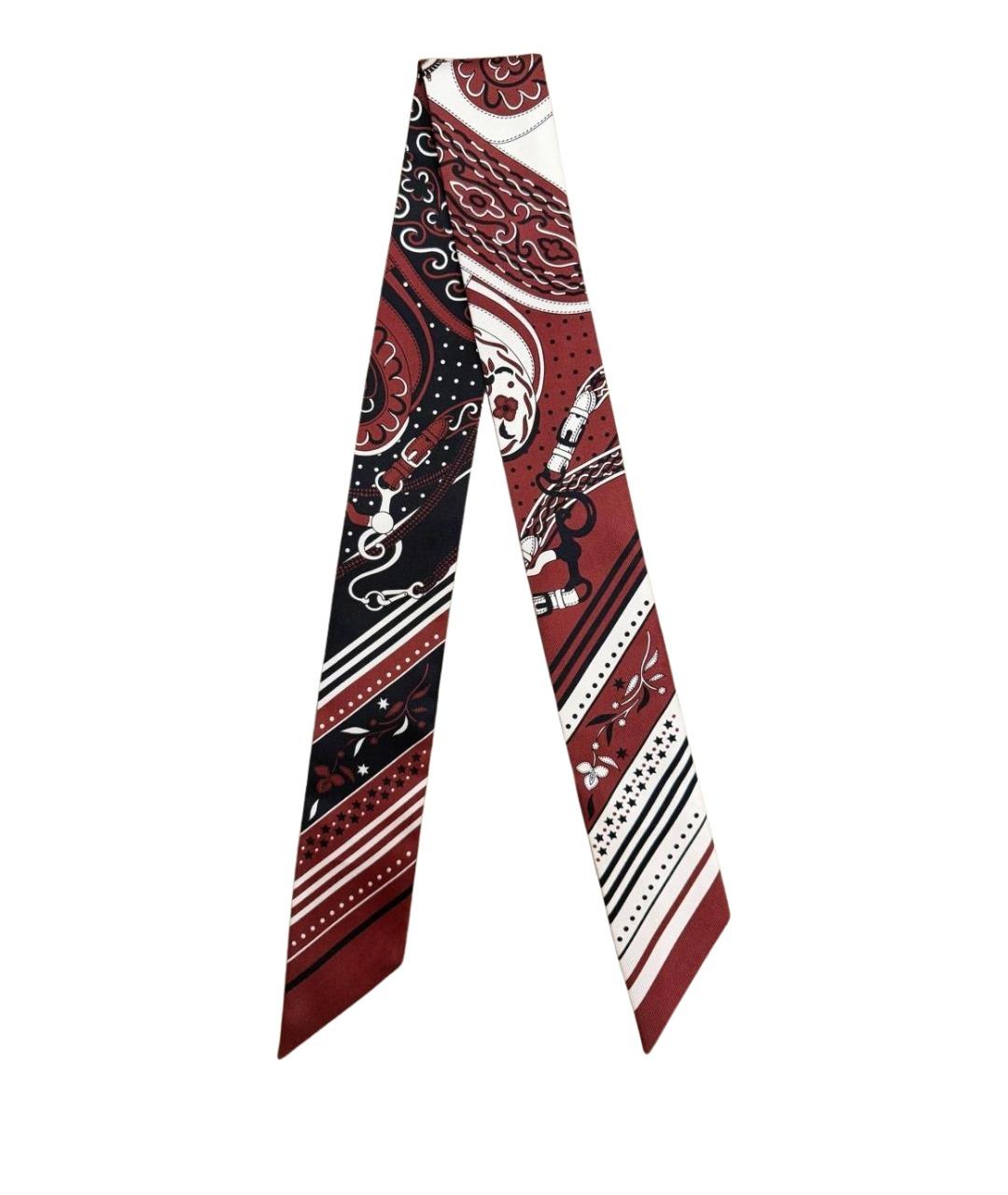 HERMES Бордовый шелковый платок, фото 1