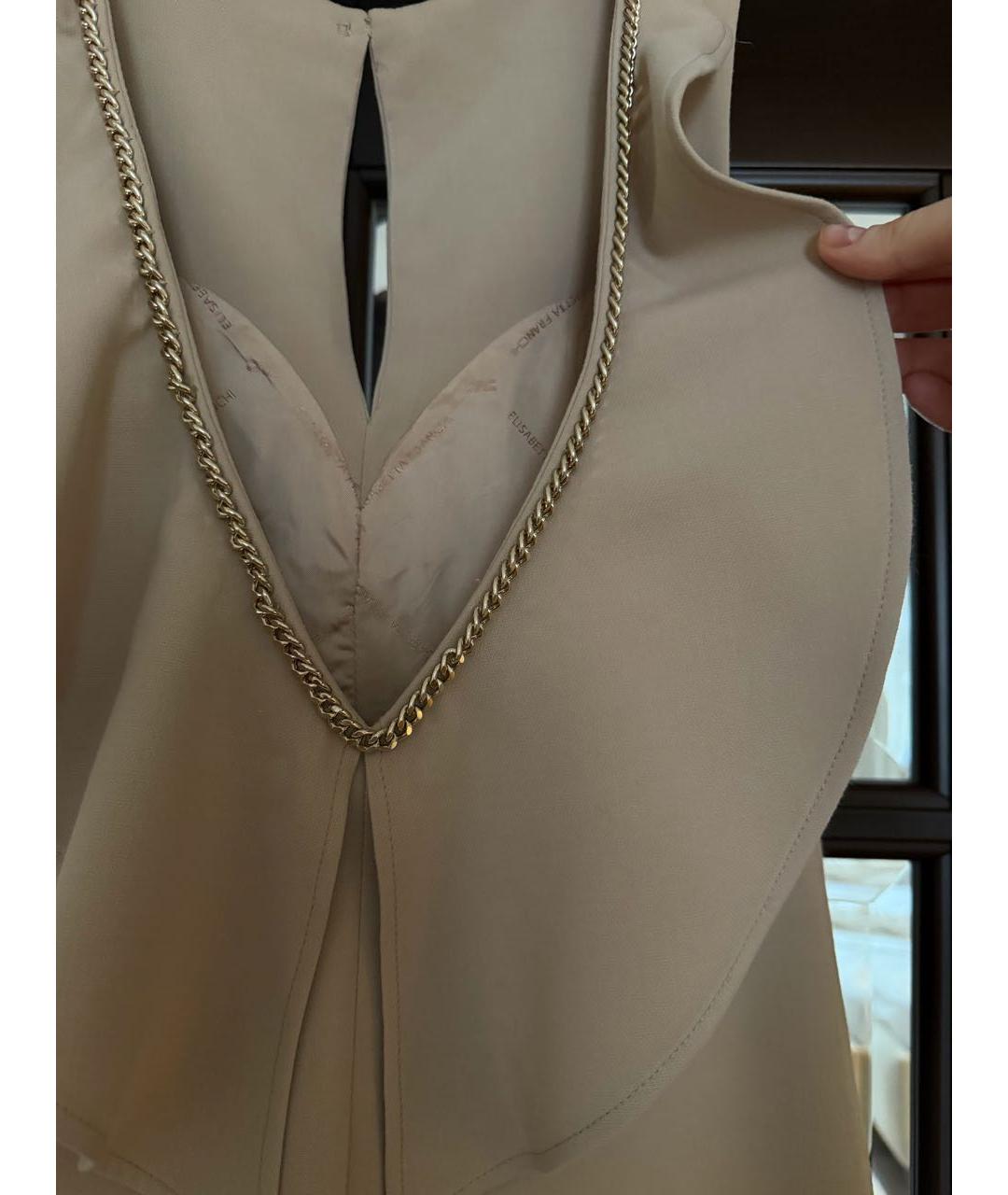 ELISABETTA FRANCHI Бежевое хлопковое коктейльное платье, фото 3