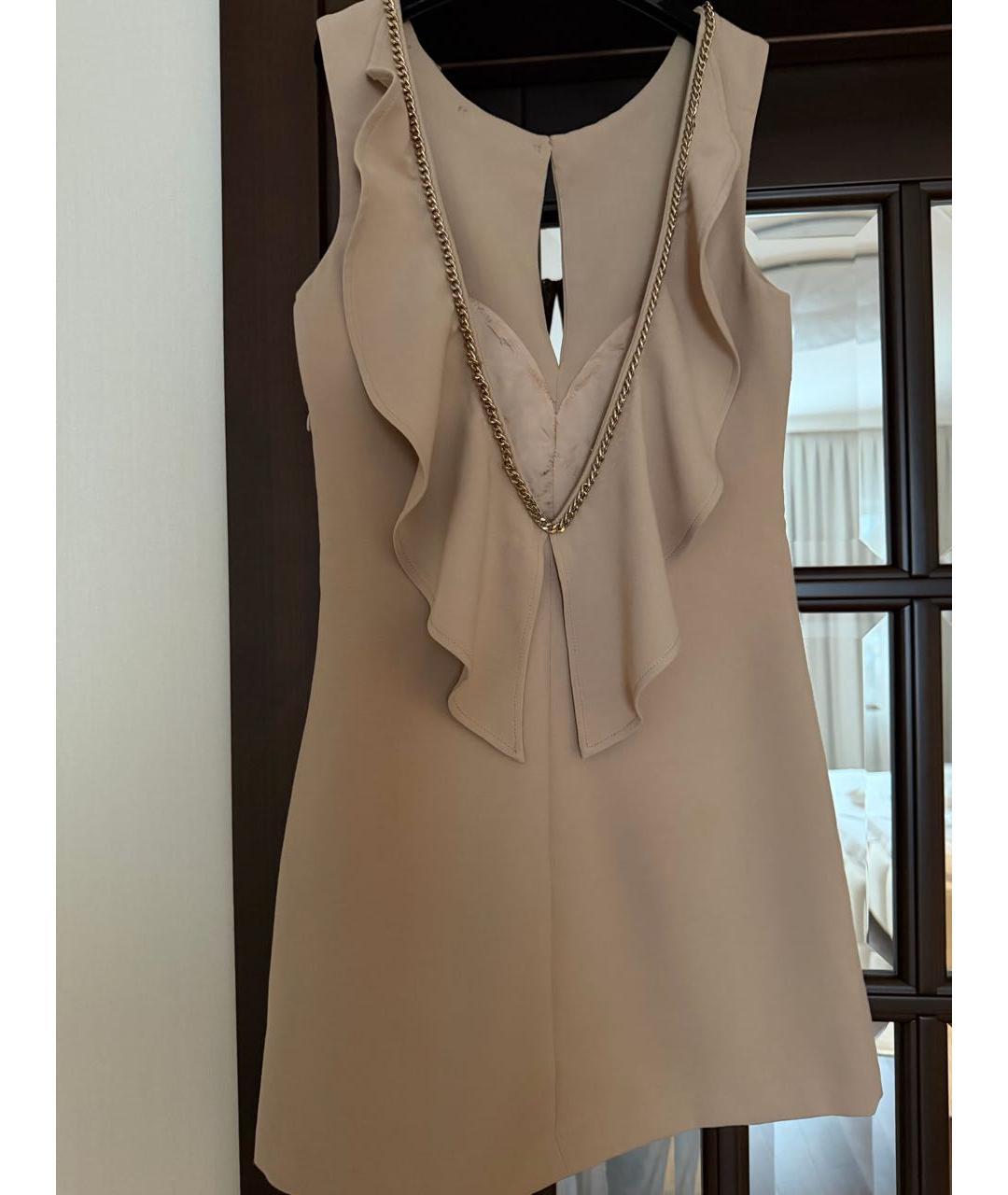 ELISABETTA FRANCHI Бежевое хлопковое коктейльное платье, фото 2