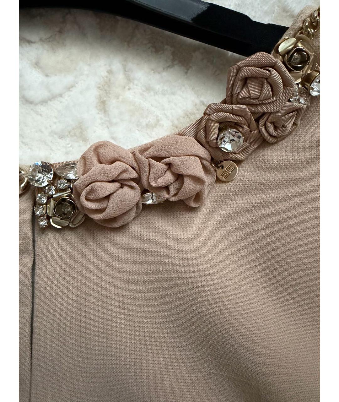 ELISABETTA FRANCHI Бежевое хлопковое коктейльное платье, фото 4