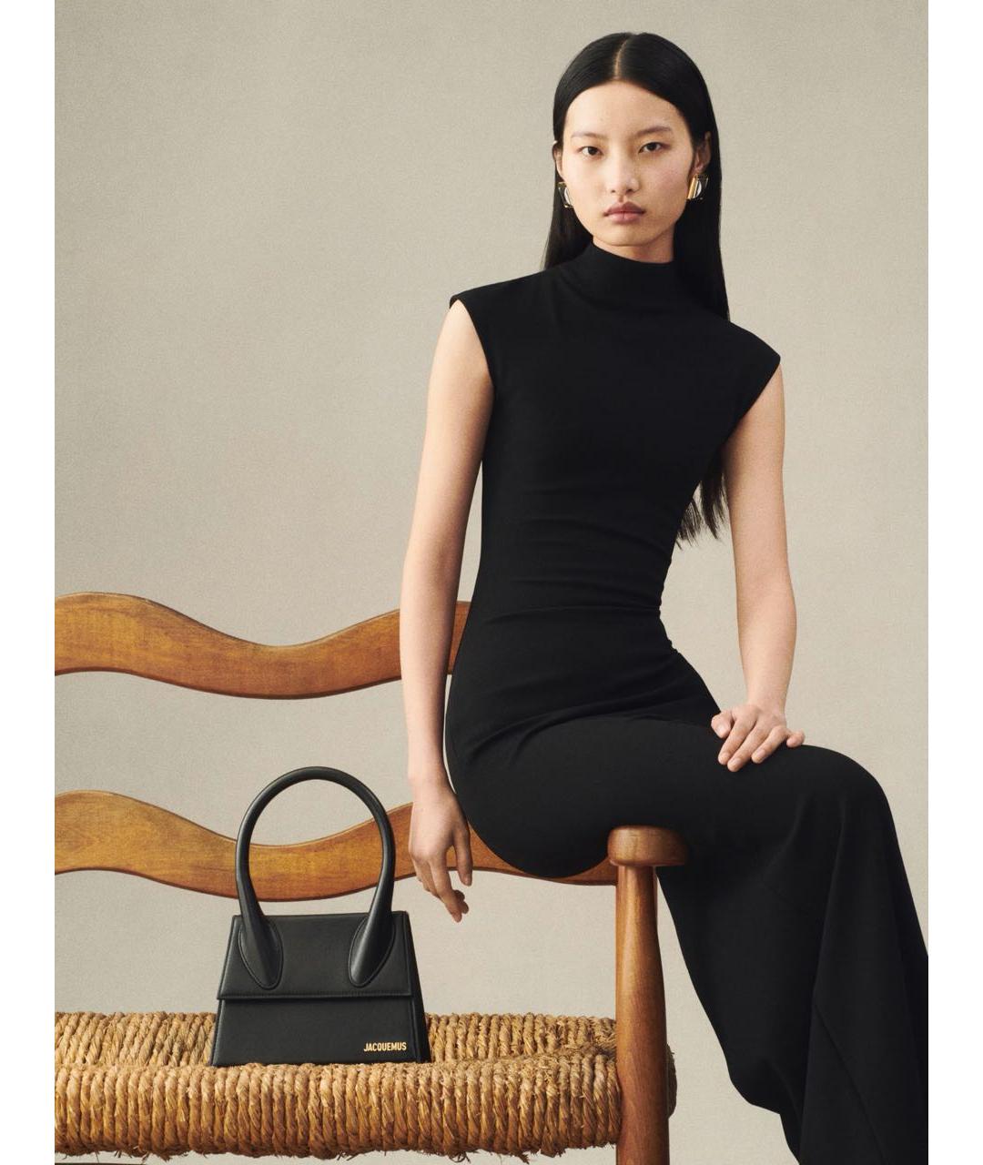 JACQUEMUS Черная кожаная сумка через плечо, фото 5