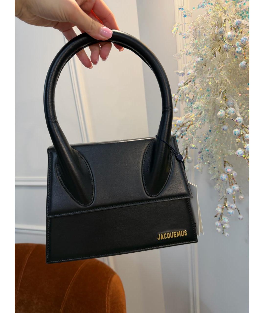 JACQUEMUS Черная кожаная сумка через плечо, фото 2