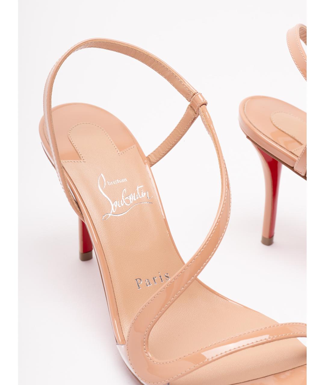 CHRISTIAN LOUBOUTIN Бежевые кожаные босоножки, фото 5