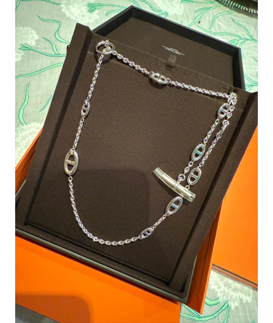 HERMES Белое серебряное колье, фото 2