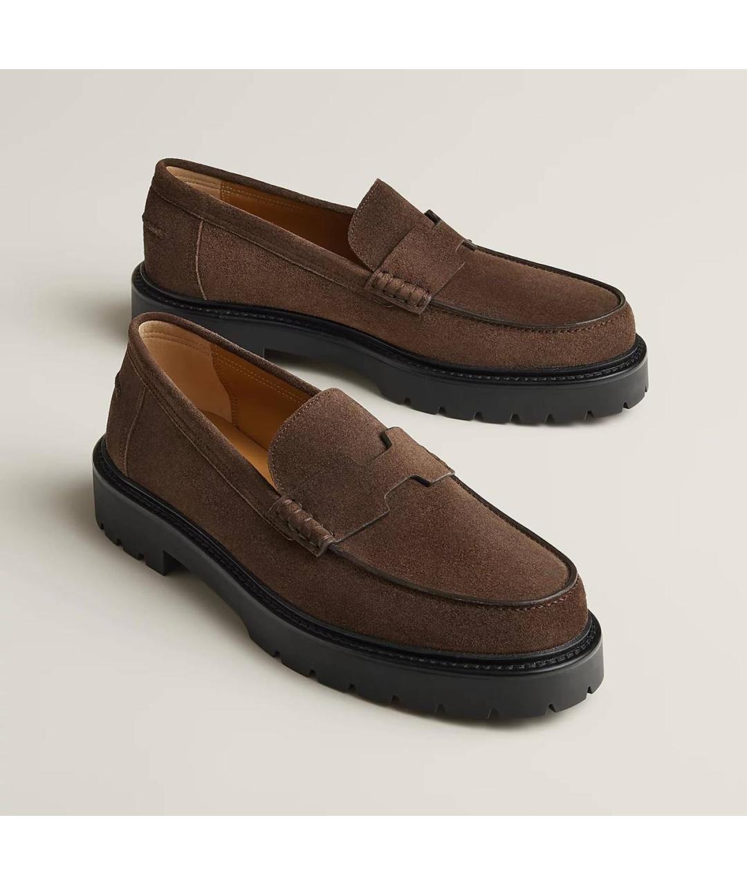 HERMES Коричневые замшевые лоферы, фото 4