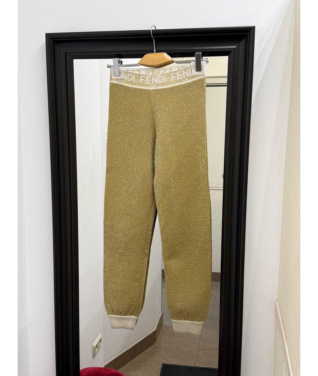 FENDI Золотые шерстяные брюки узкие, фото 8