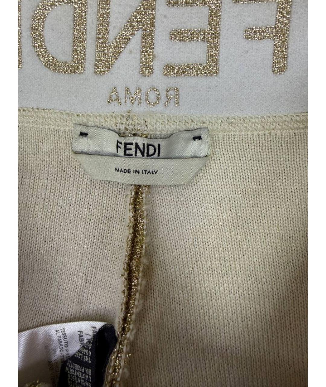 FENDI Золотые шерстяные брюки узкие, фото 3