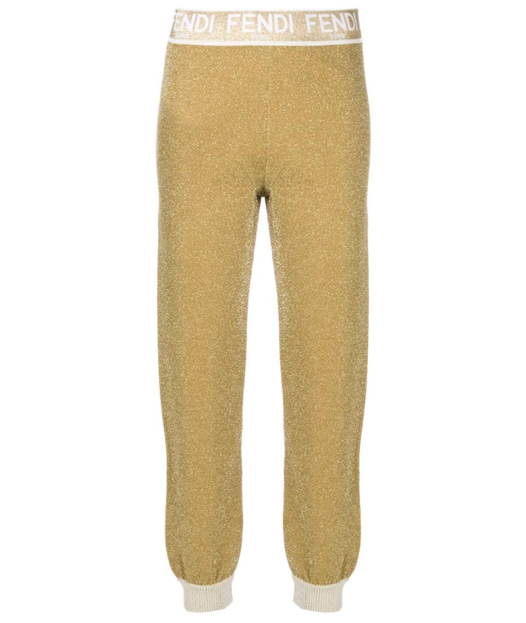 FENDI Золотые шерстяные брюки узкие, фото 1