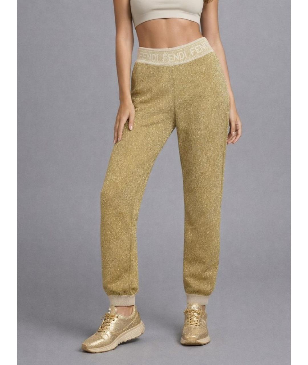 FENDI Золотые шерстяные брюки узкие, фото 7