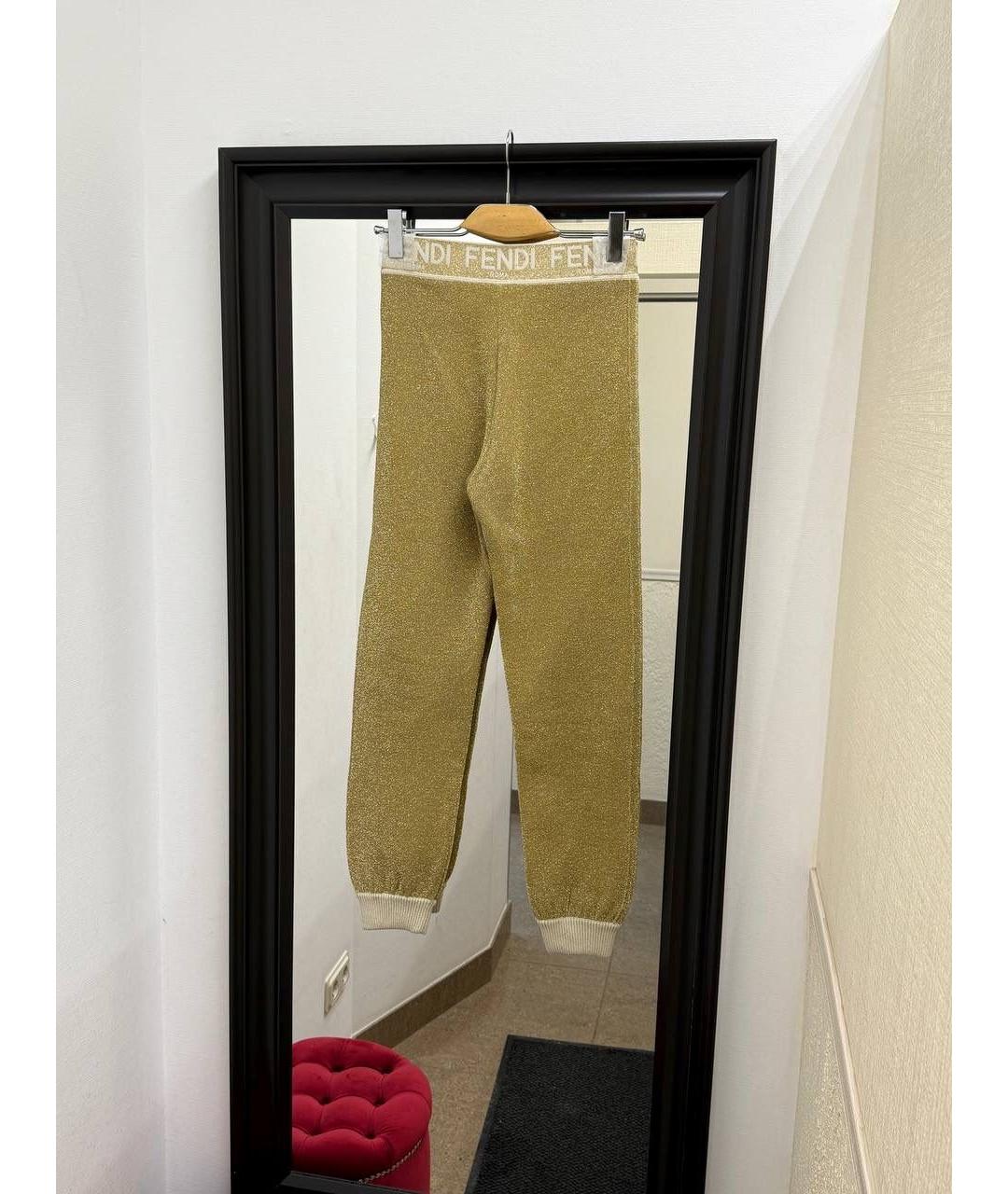 FENDI Золотые шерстяные брюки узкие, фото 2