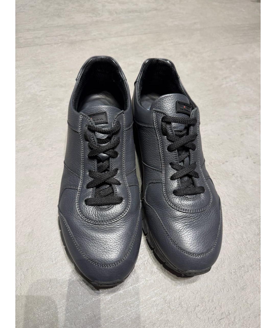 KITON Серые кожаные низкие кроссовки / кеды, фото 3