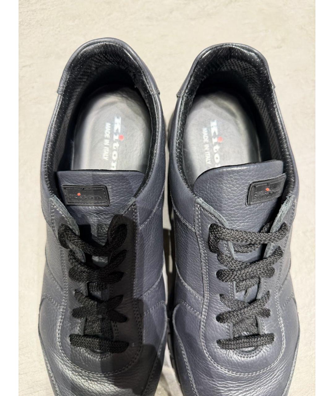 KITON Серые кожаные низкие кроссовки / кеды, фото 4