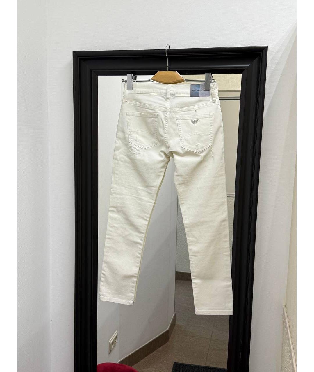 EMPORIO ARMANI Белые хлопко-эластановые прямые джинсы, фото 3
