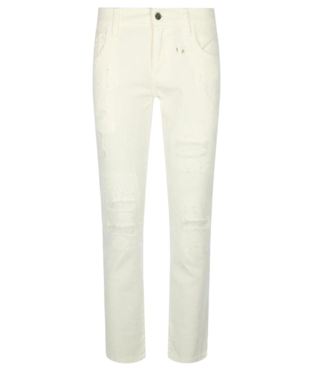 EMPORIO ARMANI Белые хлопко-эластановые прямые джинсы, фото 1