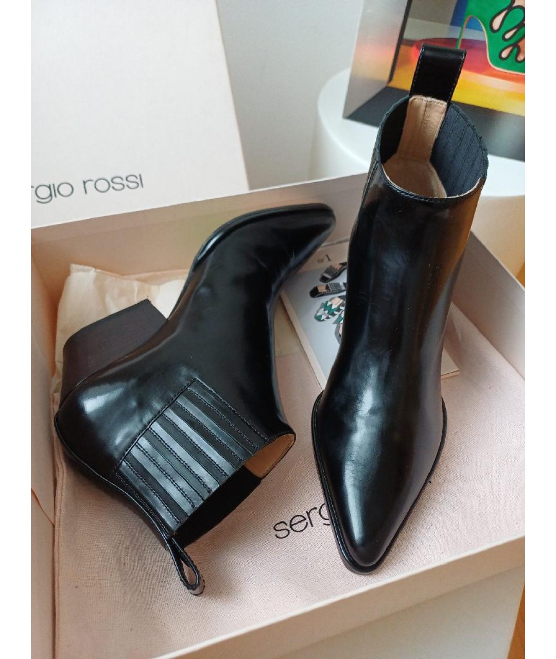 SERGIO ROSSI Черные ботильоны из лакированной кожи, фото 4