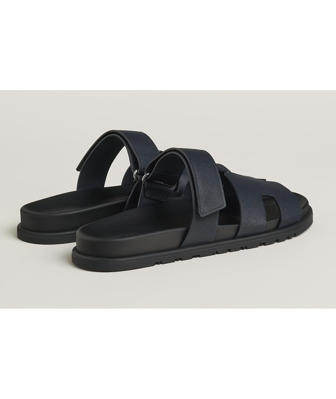 HERMES Темно-синие кожаные сандалии, фото 3