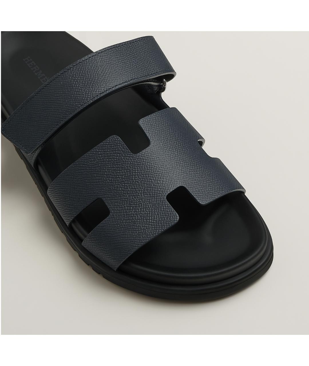 HERMES Темно-синие кожаные сандалии, фото 4