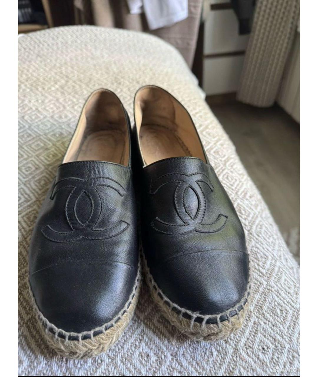 CHANEL Черные кожаные эспадрильи, фото 2