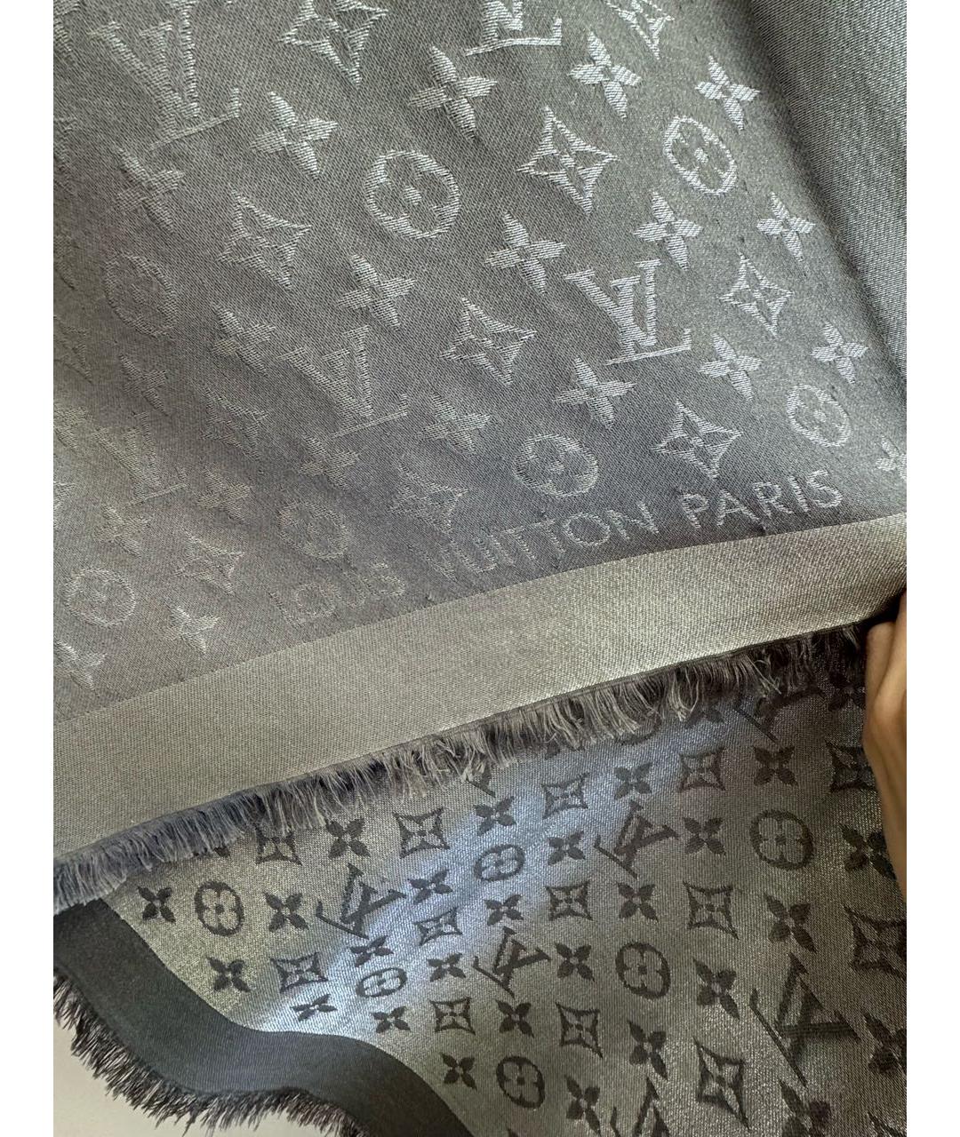LOUIS VUITTON Антрацитовый шелковый платок, фото 8