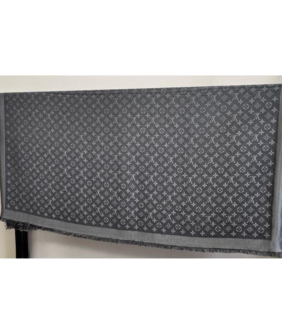 LOUIS VUITTON Антрацитовый шелковый платок, фото 6