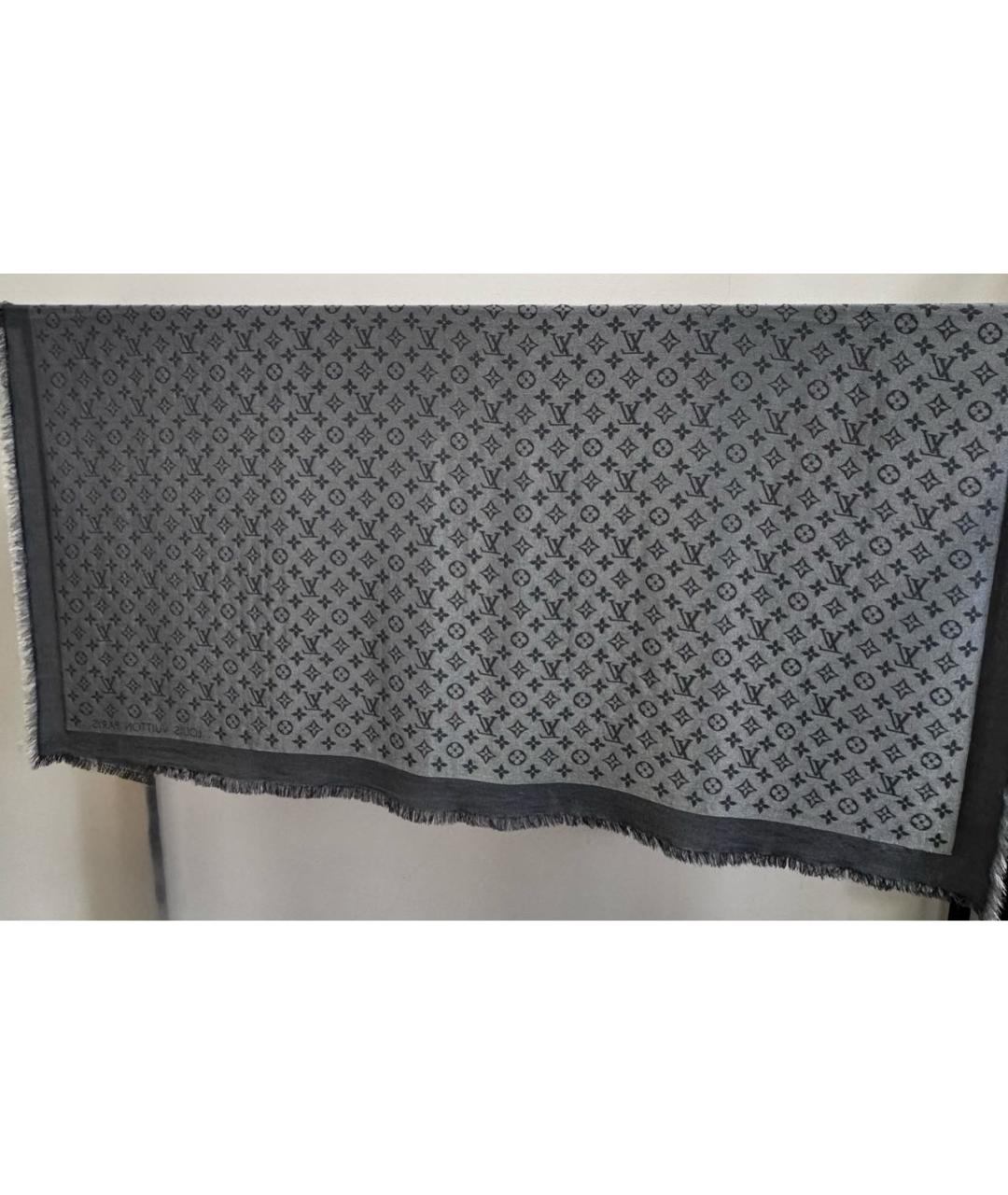 LOUIS VUITTON Антрацитовый шелковый платок, фото 7