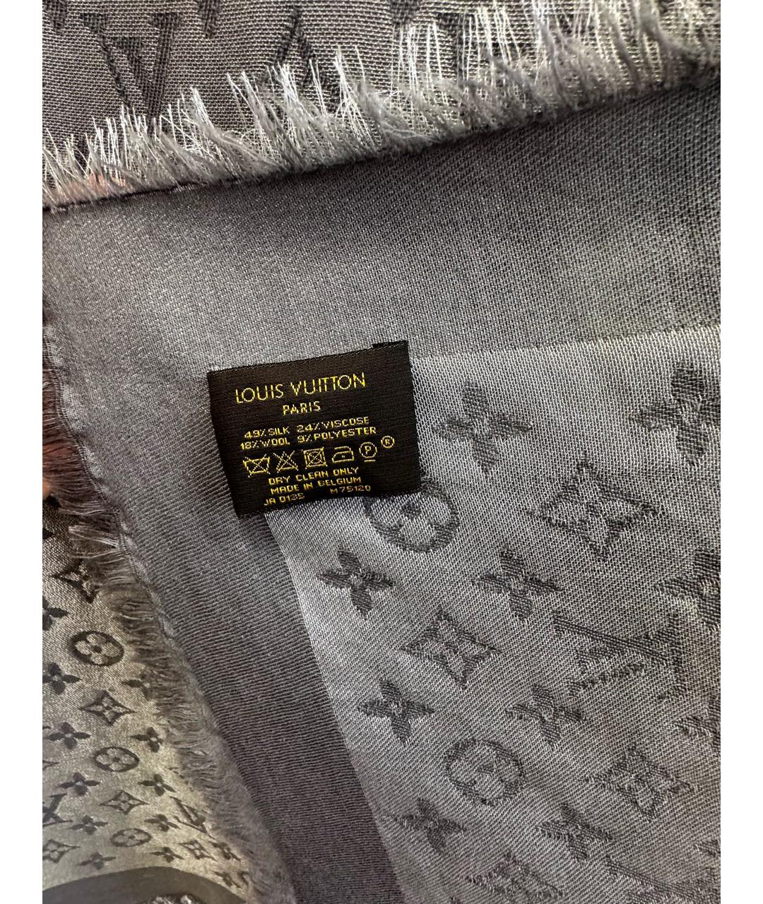 LOUIS VUITTON Антрацитовый шелковый платок, фото 3
