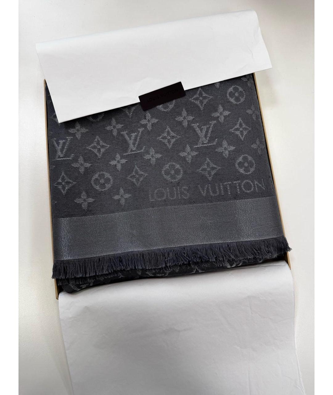 LOUIS VUITTON Антрацитовый шелковый платок, фото 9