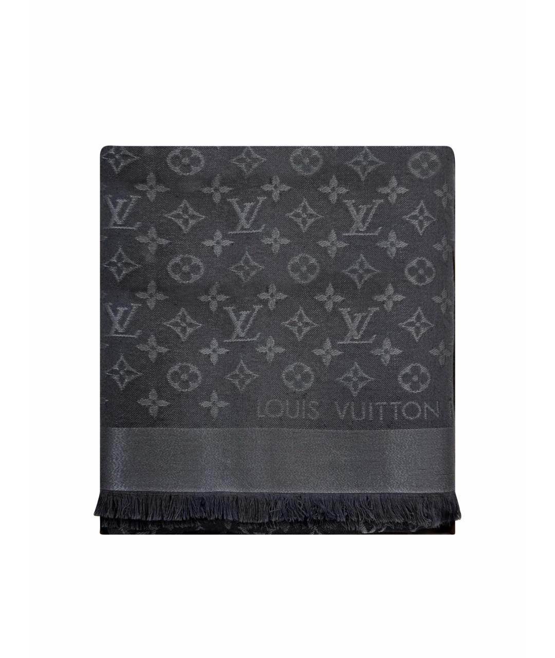 LOUIS VUITTON Антрацитовый шелковый платок, фото 1