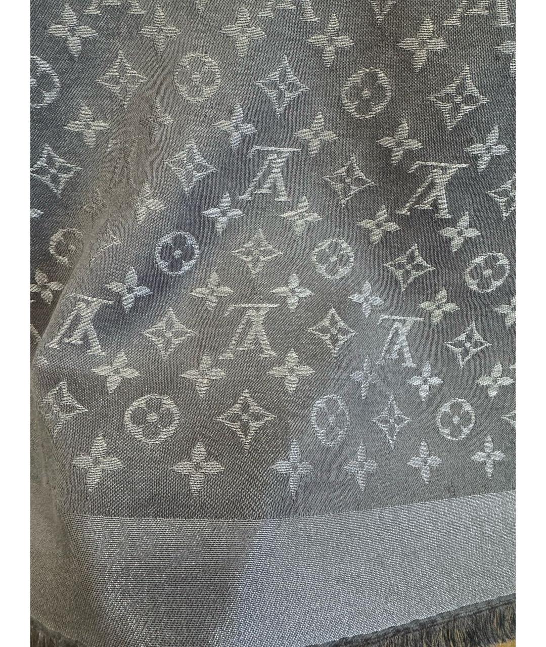 LOUIS VUITTON Антрацитовый шелковый платок, фото 2