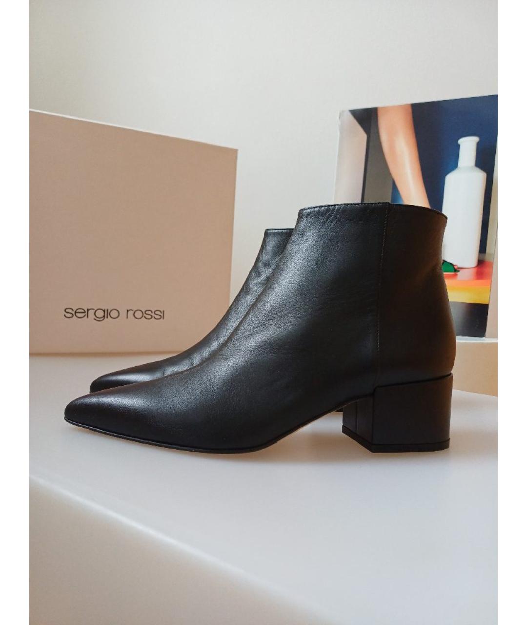 SERGIO ROSSI Черные кожаные ботинки, фото 5