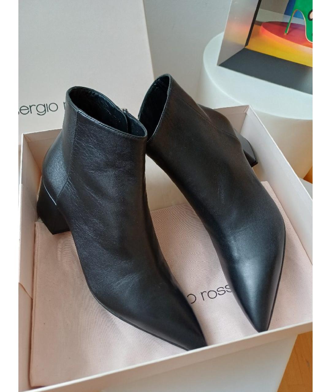 SERGIO ROSSI Черные кожаные ботинки, фото 2