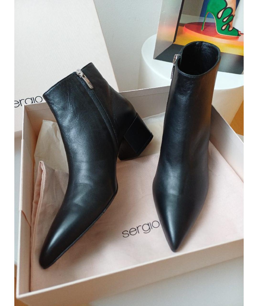 SERGIO ROSSI Черные кожаные ботинки, фото 4