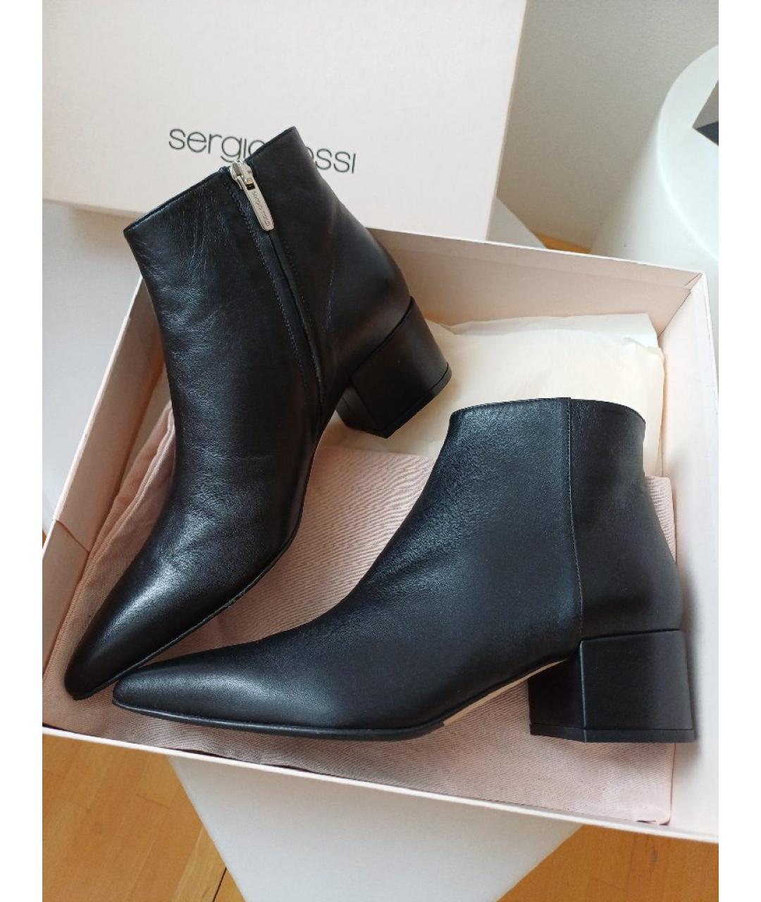 SERGIO ROSSI Черные кожаные ботинки, фото 3