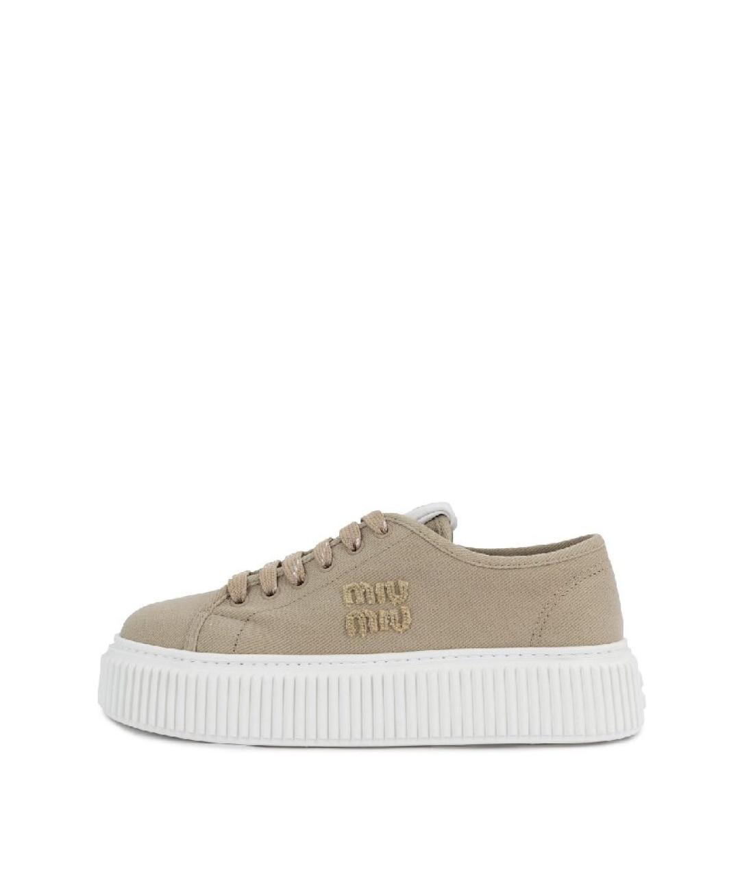 MIU MIU Бежевые текстильные кеды, фото 5