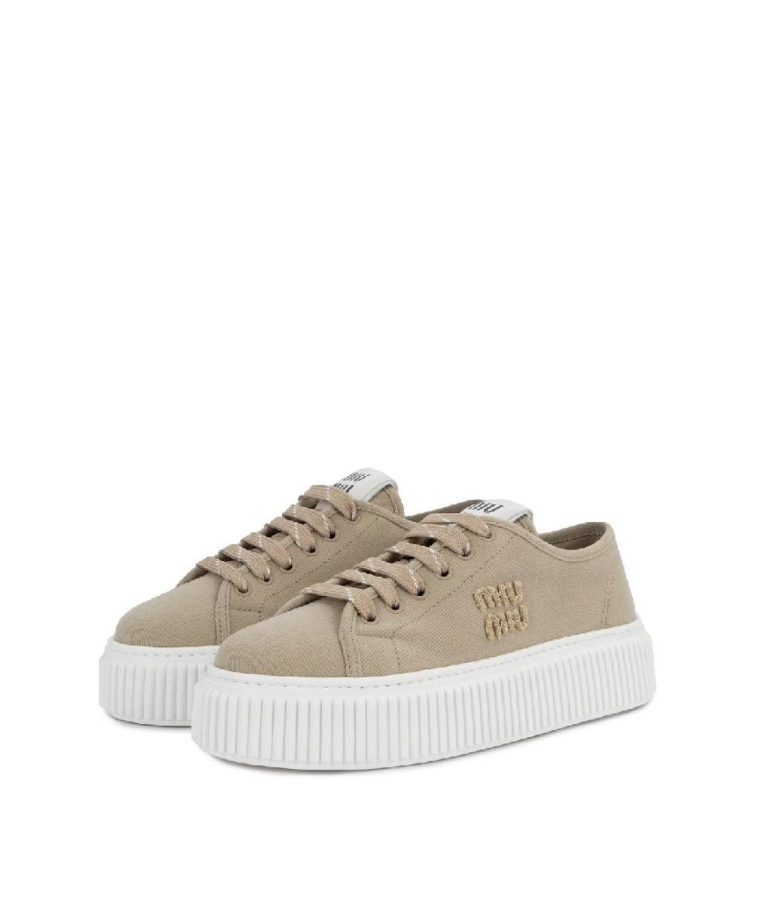 MIU MIU Бежевые текстильные кеды, фото 2