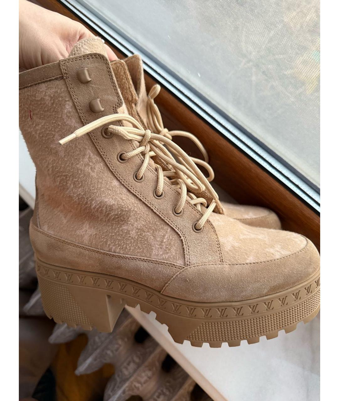 LOUIS VUITTON Бежевые замшевые ботинки, фото 9